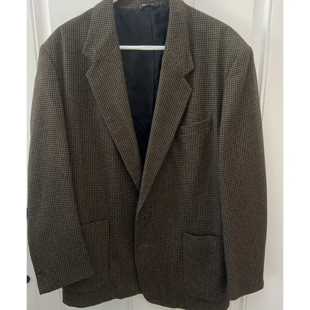 I.N.C. Vintage Houndstooth Olive/ Brown Blazer Sport Coat Retro 90’s 42R Men